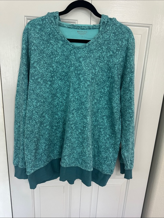 Athleta Sweaters - Athleta Teal Marled V-Neck Hooded Pullover Sweater